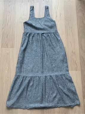 Grey 100% fair trade linen tiered maxi dress